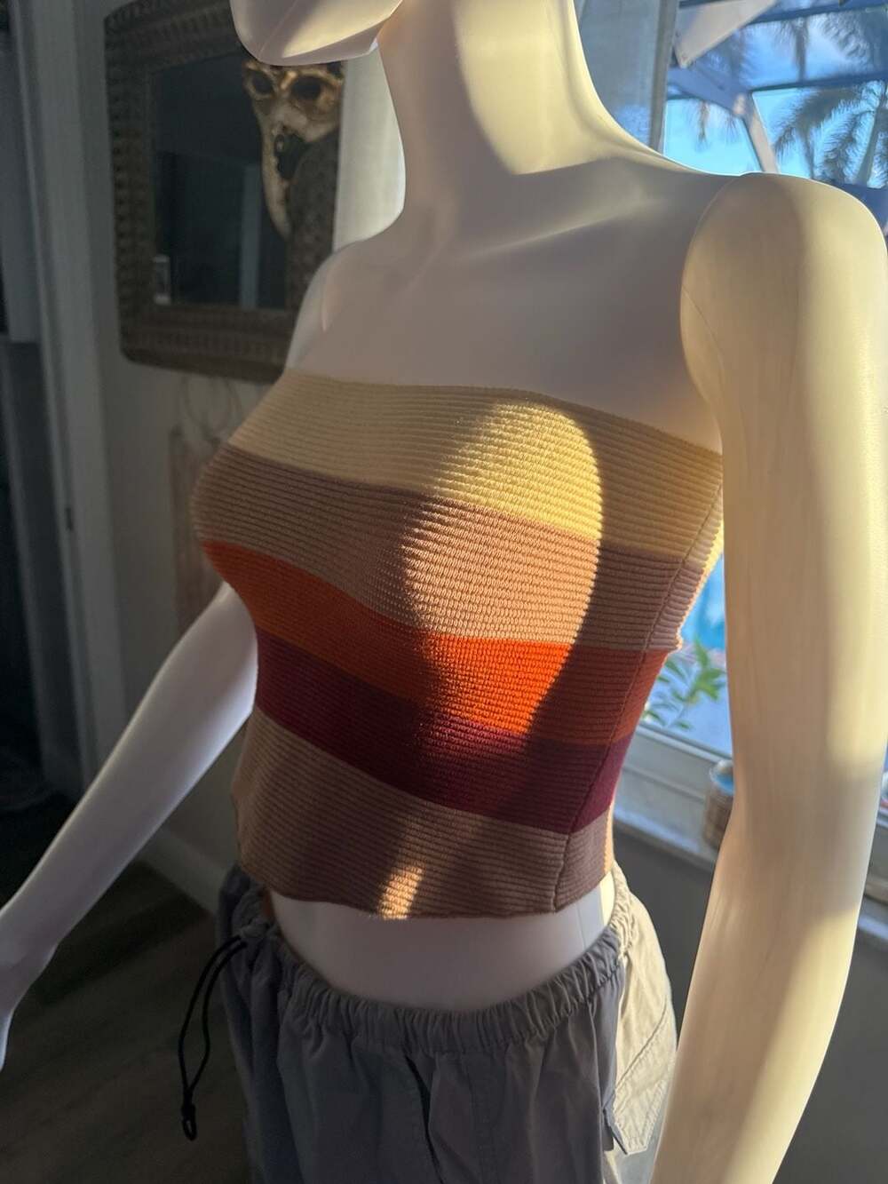 Knit Tube Top Iced Plum Multi-Stripe